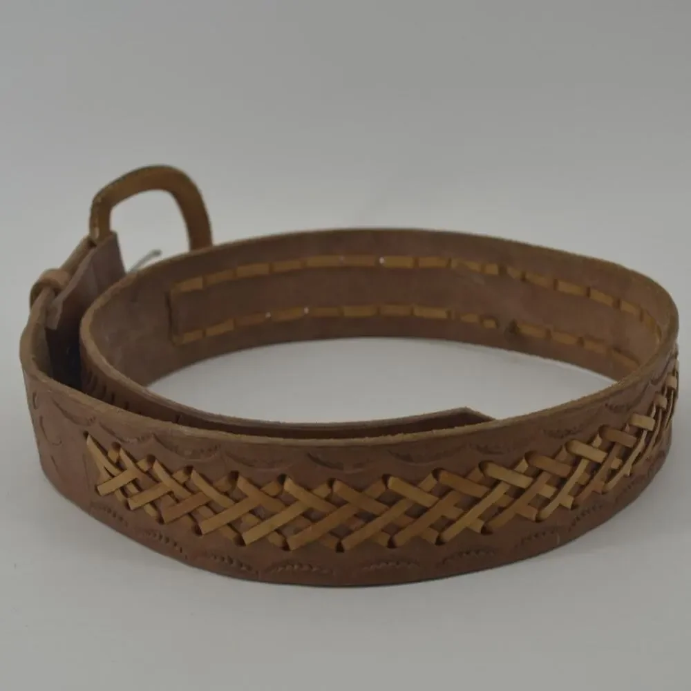 Western Leather Mens Size 28 Belt Tooled Stitched Brown Cowboy
